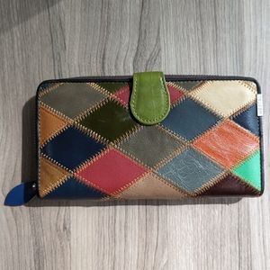 Leather Patchwork Large Long Continental Wallet